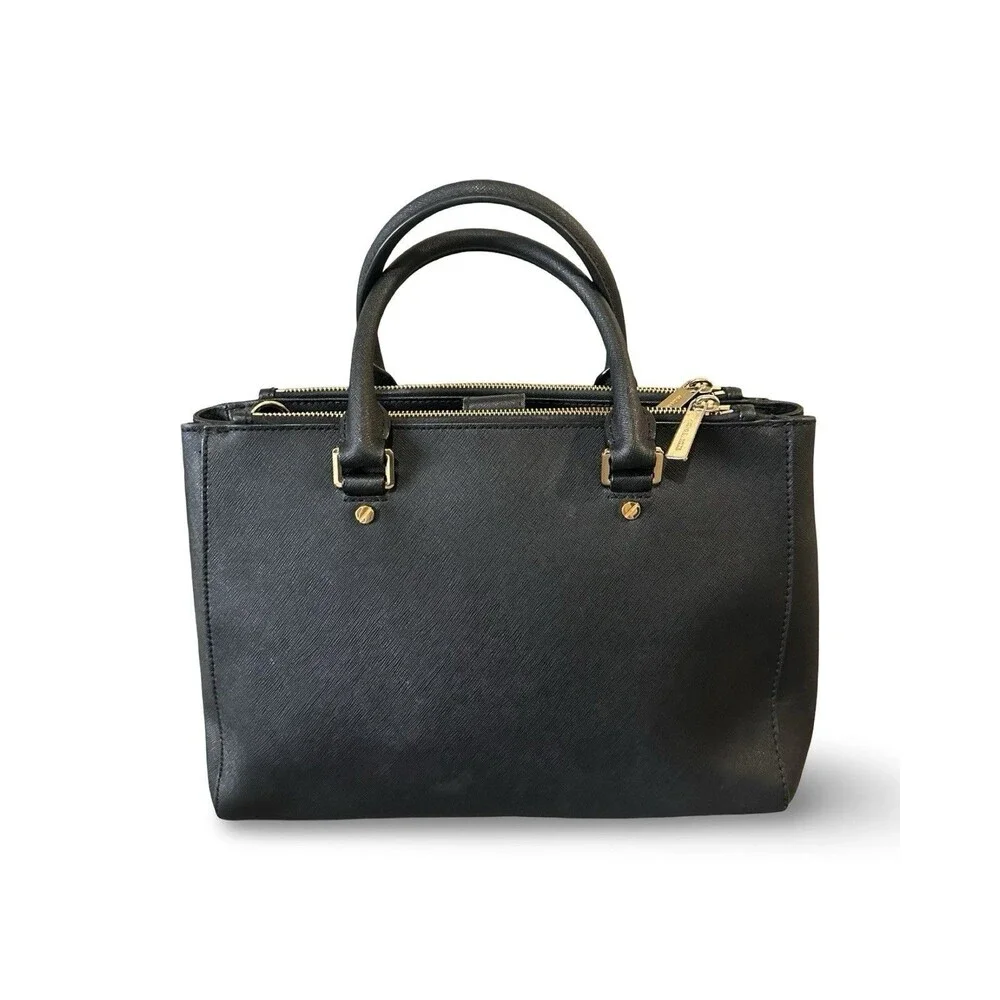Michael Kors SavannahBlack Saffiano Leather Satchel/Crossbody Double Zipper EUC